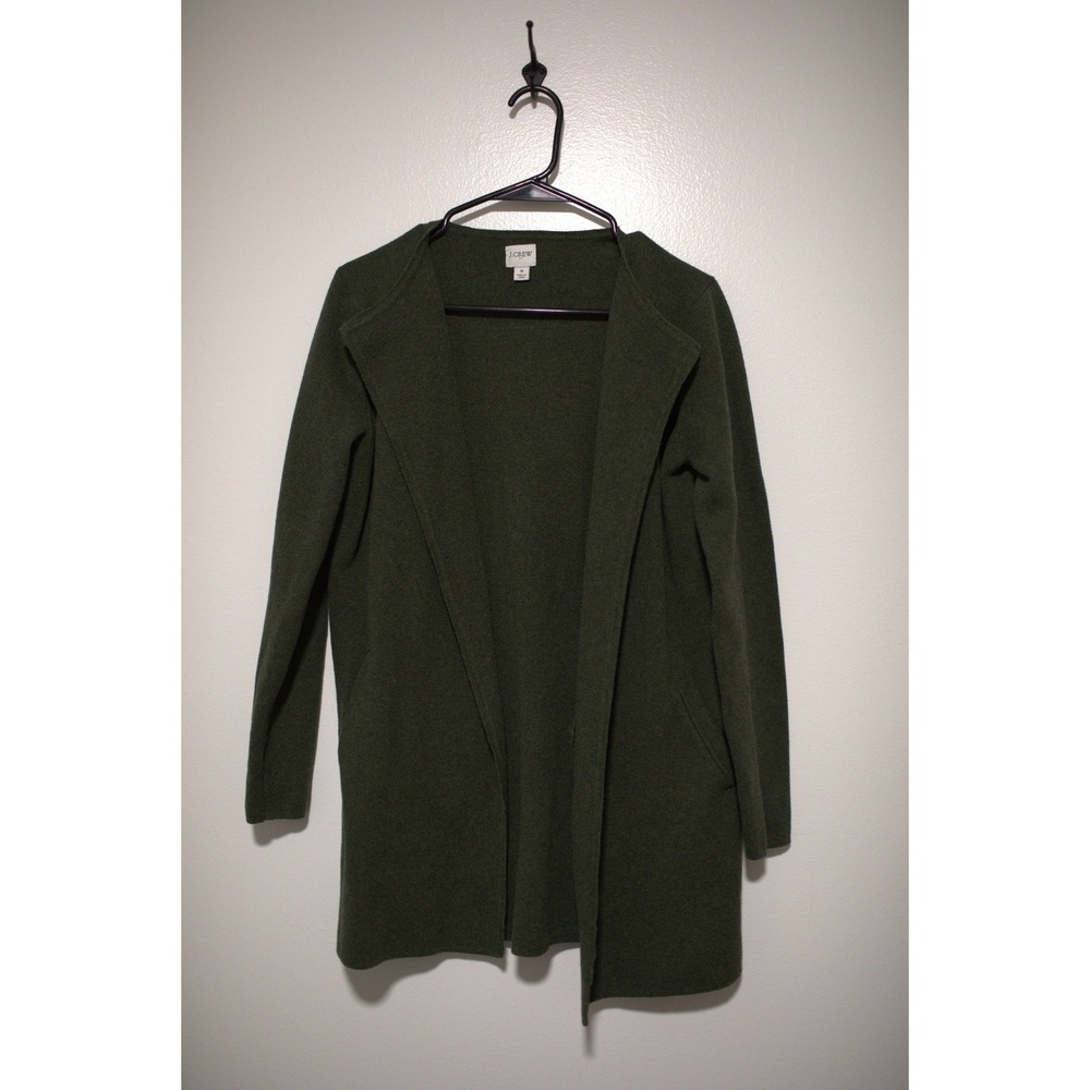 J.Crew Sophie Open Front Blazer Sweater Dark Green Cotton Blend Knit Small